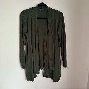 Lord & Taylor Context Dark Green Ribbed Open Front Cardigan